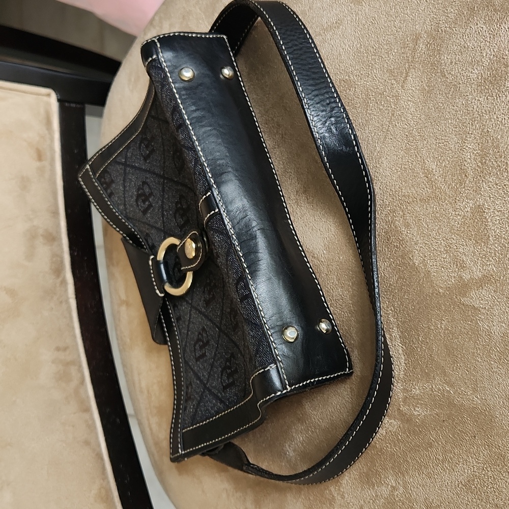 Dooney and Bourke ❤️ ring flap dark Grey canvas black leather shoulder bag - Picture 6 of 17